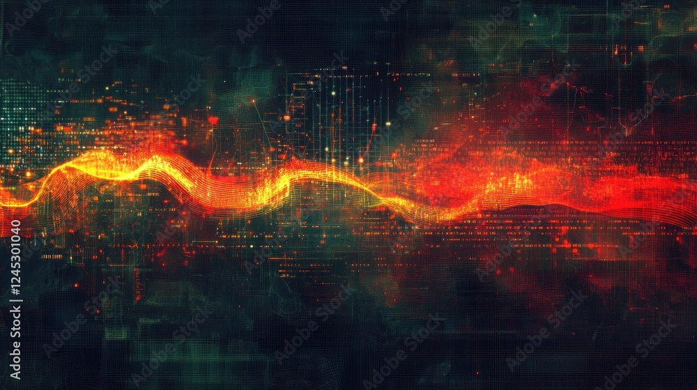 Poster abstract digital waveform: fiery data stream
