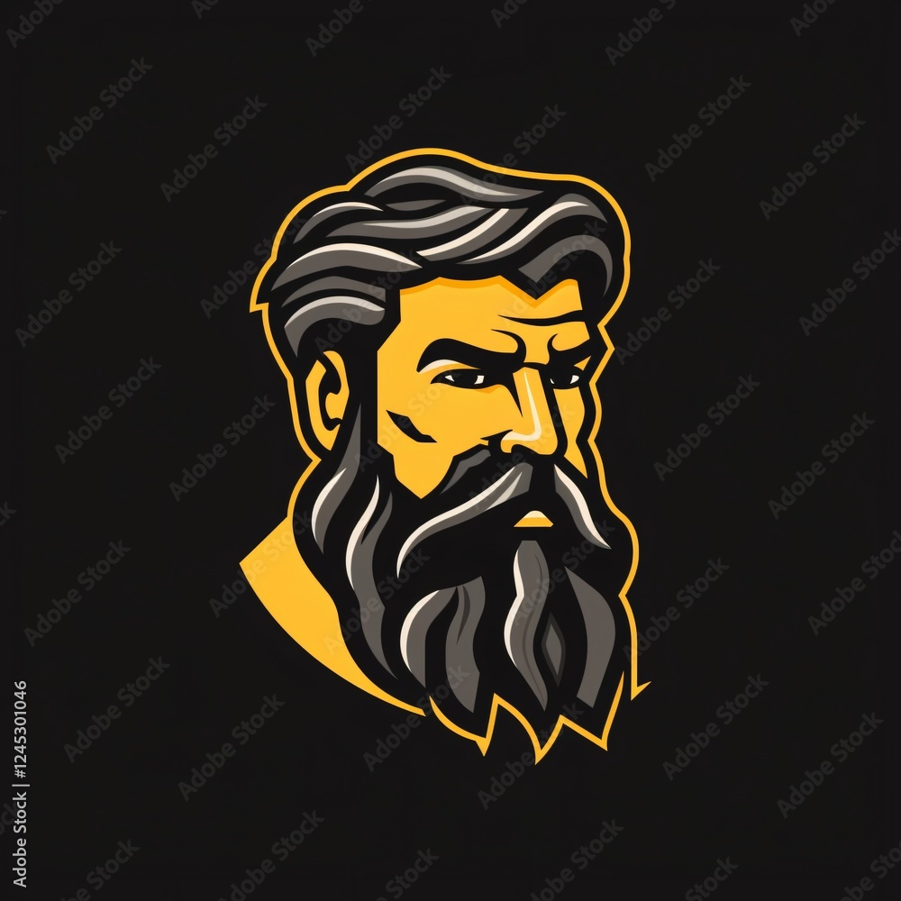 Poster stylized illustration of a man with a beard on a dark background showcasing artistic design elements