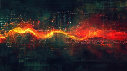Naklejka premium Abstract Digital Waveform: Fiery Data Stream