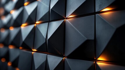 Futuristic Black Geometric Wall with Lights. Generative AI