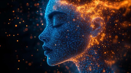 Artificial Intelligence Digital Face with Neural Network. Generative AI