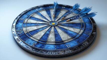 Obraz premium Rustic Blue Dartboard with Arrows in Target. Generative AI