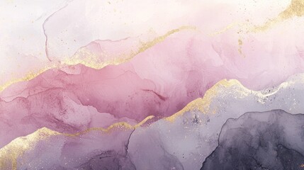 Fototapeta premium Abstract Pink, Purple, and Gold Ink Landscape