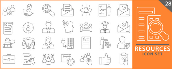 Human resource, icon set. Job hunting and employee search. Interview and recruitment, linear icons. team work, business people. set icons with editable stroke.