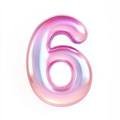 Glossy pink metallic number six on white background