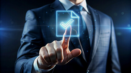 Businessman Interacting with a Digital Checklist
