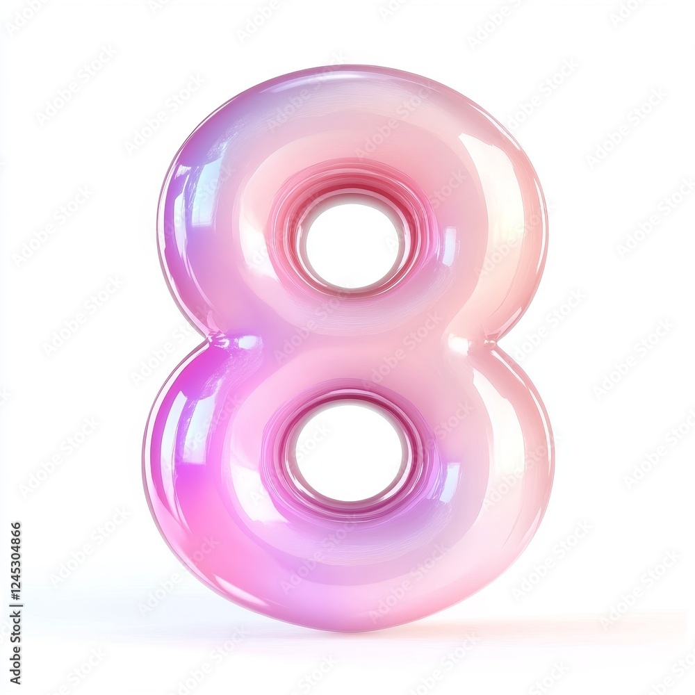 Poster glossy pastel number eight with smooth gradient effect on white background