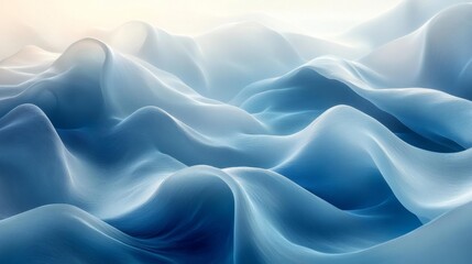 Fototapeta premium Abstract Flowing Waves in Soft Blue and White Gradients on Calm Background. Generative AI
