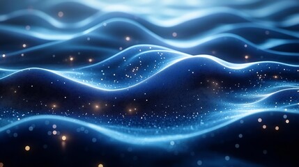 Abstract Digital Waves with Stars Glowing in Blue Lighting. Generative AI
