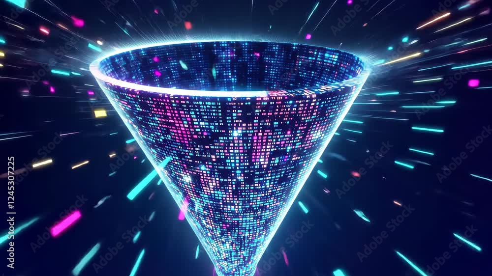 Poster futuristic digital tunnel with dynamic light patterns and energetic motion