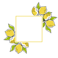 Lemon fruit in continuous line art drawing style in frame. Orange fruit concept accompanied by lemon fruit in line art drawing. Lemon fruit design for print, cover, wallpaper, minimalist wall art.