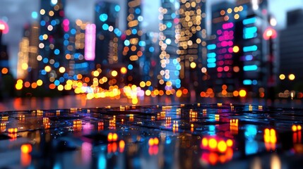 Futuristic Vibrant Cityscape at Night with Colorful Lighting Effects