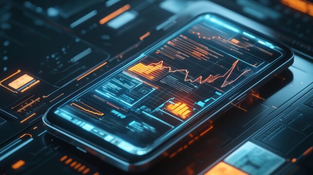 Mobile phone displaying stock market data