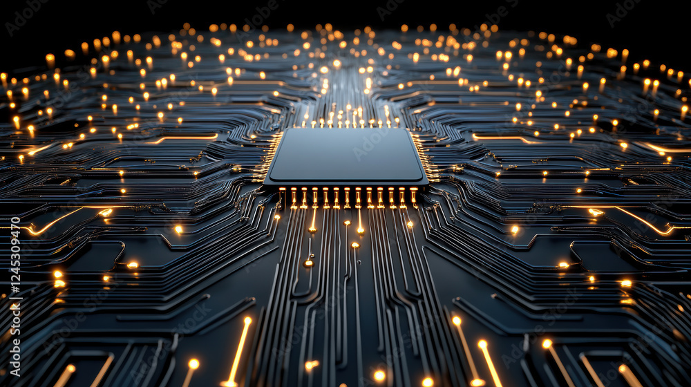 Aufkleber glowing circuit board with central processor and intricate connections