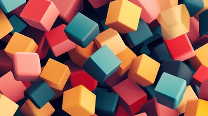 Fototapeta premium A 3D cubes pattern, floating blocks with dynamic lighting and shadows.