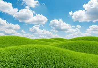 Fototapeta premium beautiful natural scenery, clear skies accompanied by white clouds and green grasslands hills 