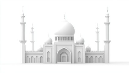 White Mosque 3D Render, Isolated, Minimalist, Background, Eid
