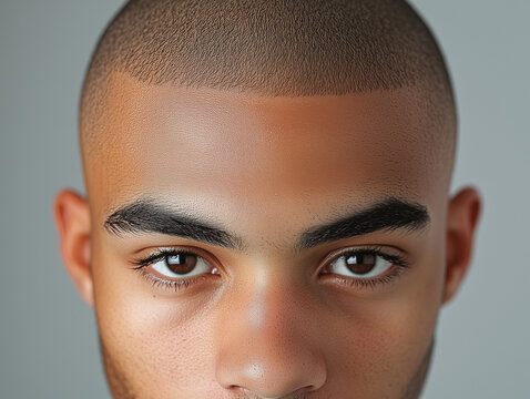 Close up view of man scalp showing micropigmentation and clean haircut. skin tone is warm, and facial features are well defined, highlighting artistry of micropigmentation technique
