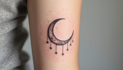 Crescent Moon Tattoo Design with Dangles