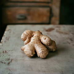 Fototapeta premium Ginger is placed on the table.