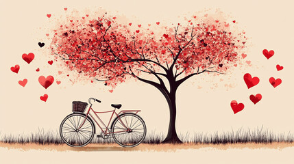 Bicycle and tree with heart-shaped leaves