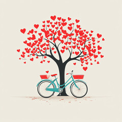 Bicycle and tree with heart-shaped leaves