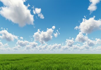Obraz premium beautiful natural scenery, clear skies accompanied by white clouds and green grasslands