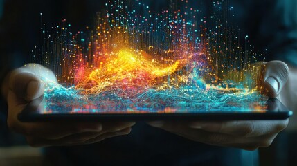 Vibrant Digital Data Visualization on a Tablet Device Display