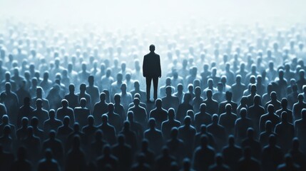 Obraz premium Colorful silhouette pf person standing in monochrome crowd of different people,surreal unique and different concept,loneliness in society,shadow,freedom,Love,be yourself,Stand out from the crowd.