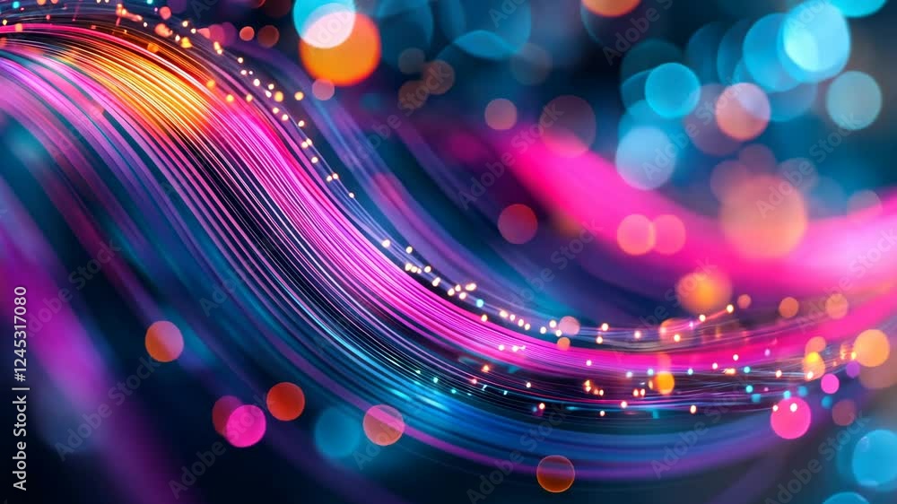 Poster vibrant led light trails flowing through ethereal bokeh backdrop