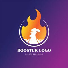 Rooster burning fire logo