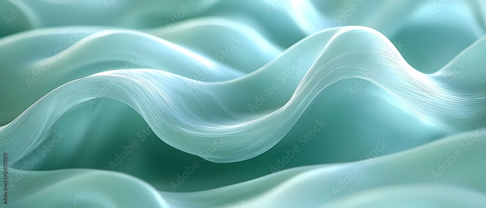 Poster abstract wavy patterns in soft hues of aqua, evoking a serene and fluid atmosphere. the smooth lines