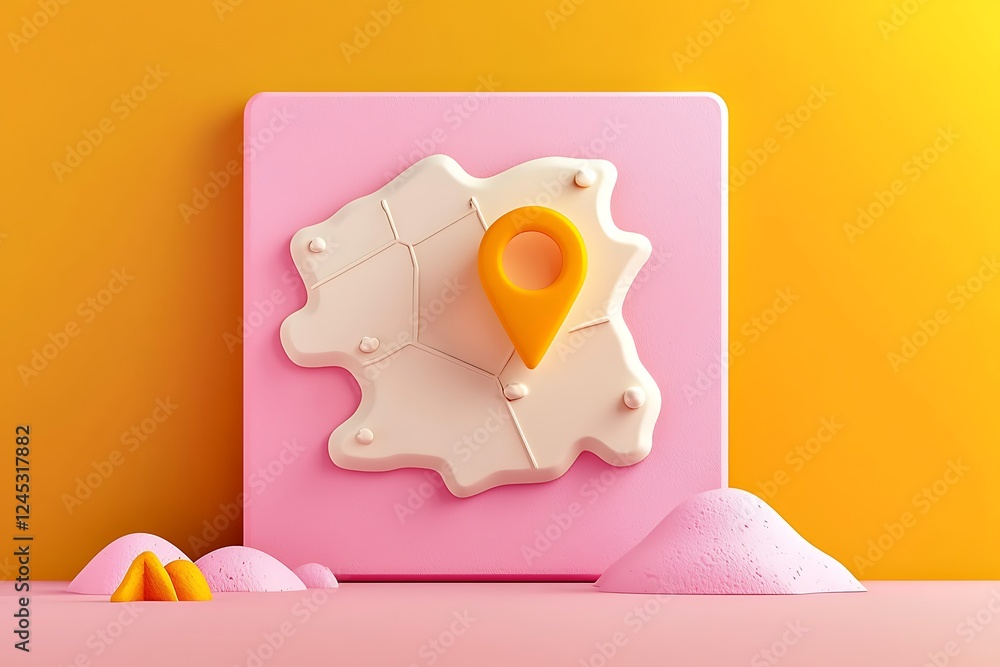 Aufkleber abstract 3d render of a map with location pin on pink panel