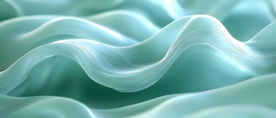 Obraz premium Abstract wavy patterns in soft hues of aqua, evoking a serene and fluid atmosphere. The smooth lines create a sense of tranquility and gentle movement.