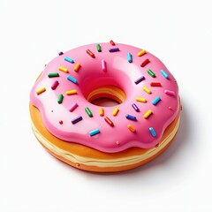 Cheerful Pink Donut with Colorful Sprinkles on a Crisp White Background