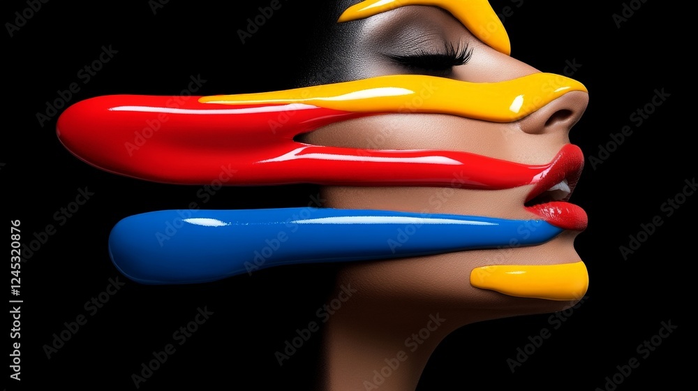 Poster artistic expression: a captivating artistic representation of a face, where vibrant streams of paint
