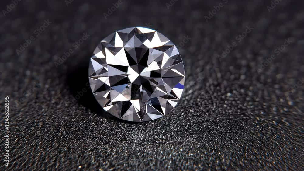 Poster sparkling diamond rotation on dark surface capturing light and shadow dynamics