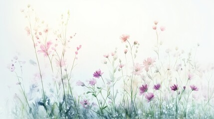 Obraz premium Beautiful seamless floral water color pattern Set, watercolor wild flowers, leaves and grass,Collection botanic garden elements, isolated illustration in rustic or vintage style,copy space.