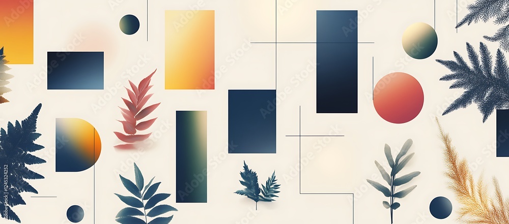 Aufkleber abstract botanical composition with geometric shapes and gradient colors
