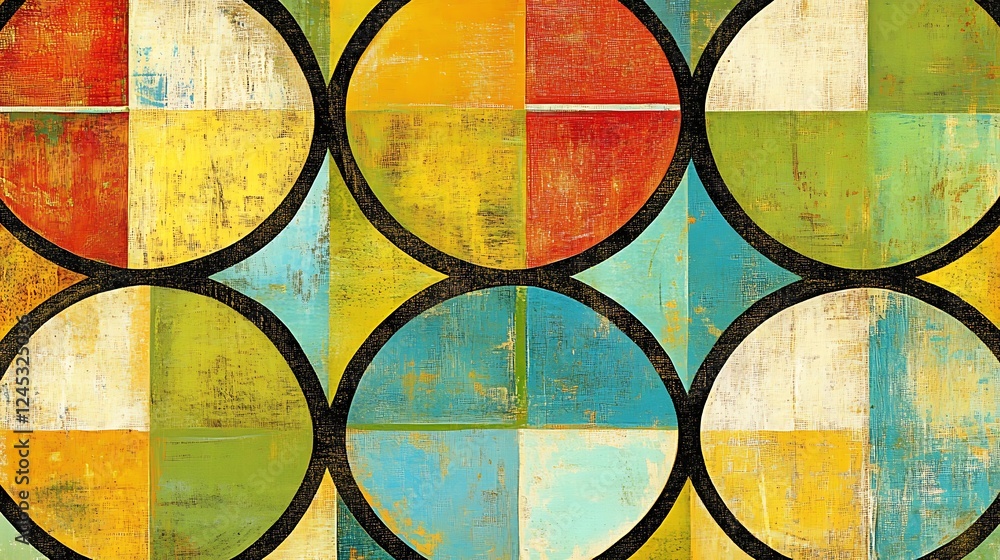 Aufkleber abstract geometric artwork with intersecting circles and textured squares