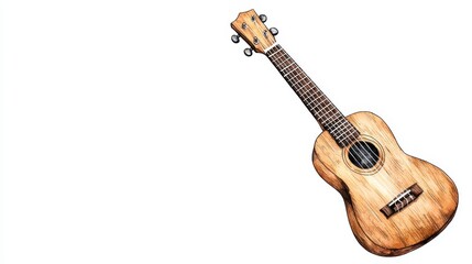 Obraz premium Light Brown Ukulele Close Up, Hand Drawn Style On White Background