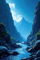 Blue granite stone landscape with geological features, textures, blue