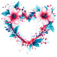 Beautiful heart-shaped floral design with vibrant pink flowers and green leaves.