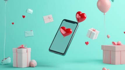 Fototapeta premium Abstract 3D model of a smartphone with exploding icons of shopping, discounts and digital payment solutions, pastel theme