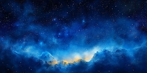 Fototapeta premium Beautiful blue gradient watercolor starry sky background.