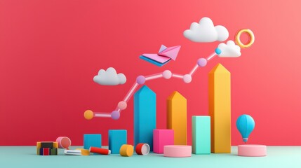 A 3D-rendered graph showcasing sales growth after a campaign.