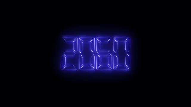 2060 neon glowing  text animation. abstract glowing neon text icon 2060 on black background.4k video animation .