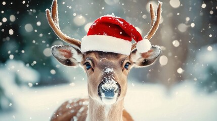 christmas reindeer with santa hat