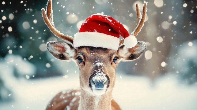christmas reindeer with santa hat