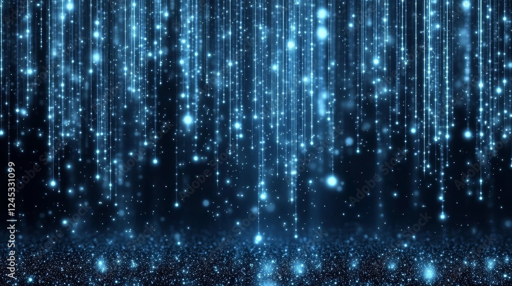 Poster vertical lines of light cascade downward in an enchanting display.